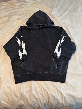 Black Hoodie with White Sleeve Flame Graphics